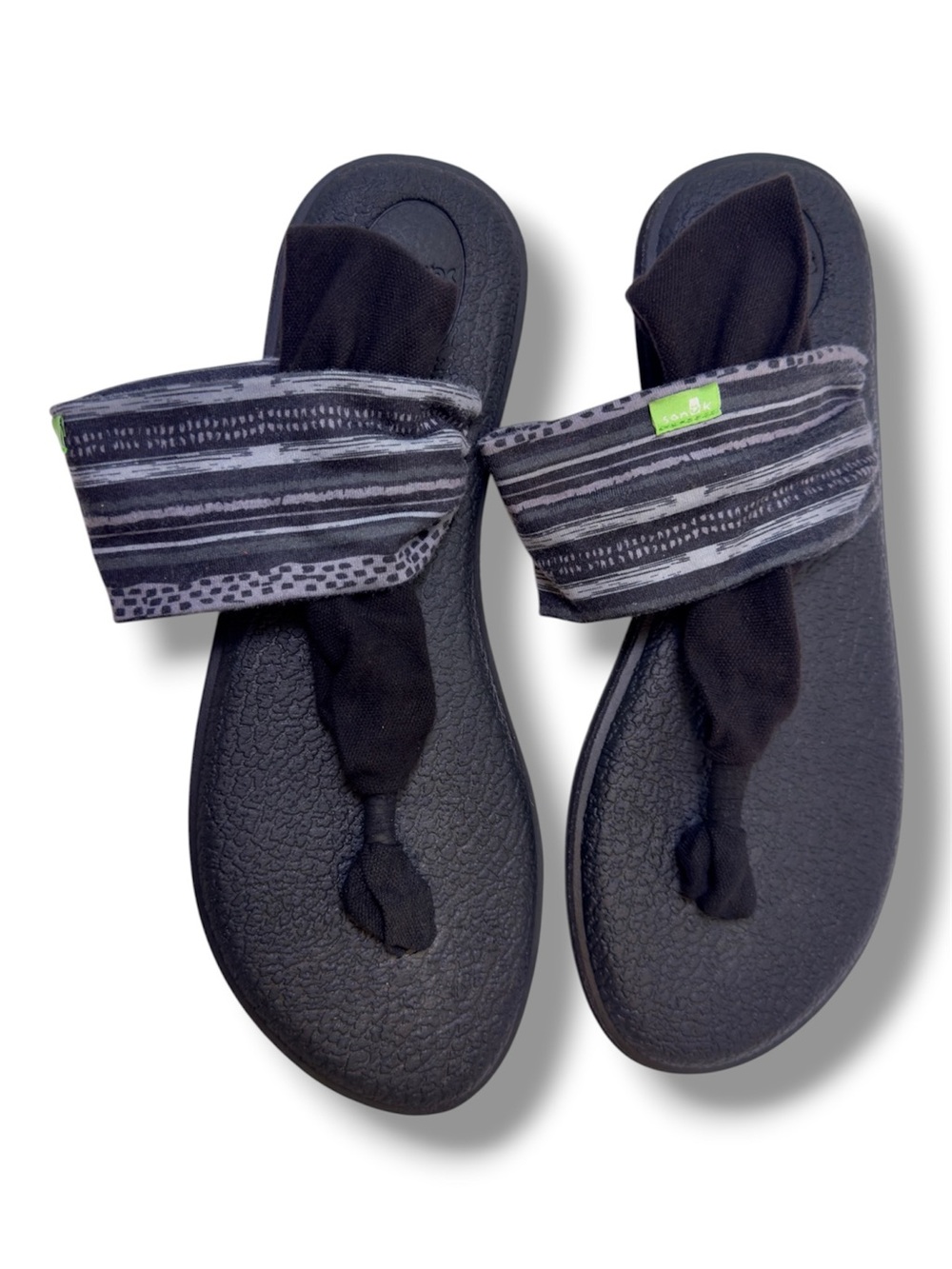 Sanuk Women's Black and Gray Striped Yoga Sling Sandals